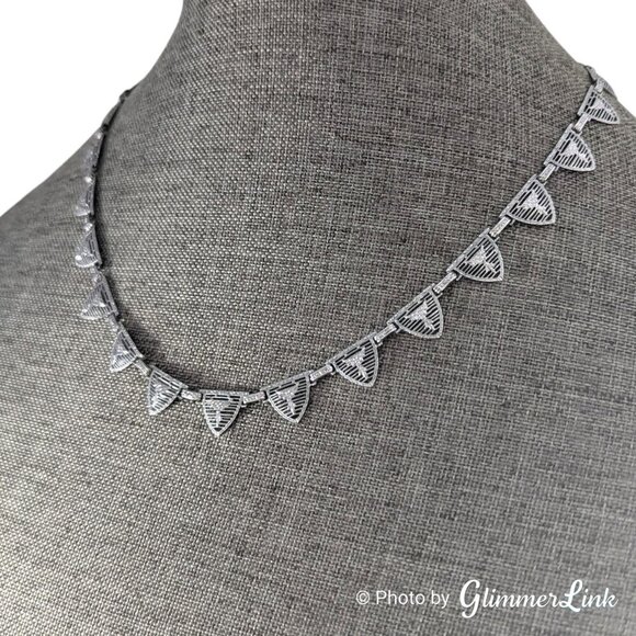 Art Deco P.S. Co. Rhodium Plated Filigree Necklace – 1930s Floral Links 19" - Picture 13 of 14